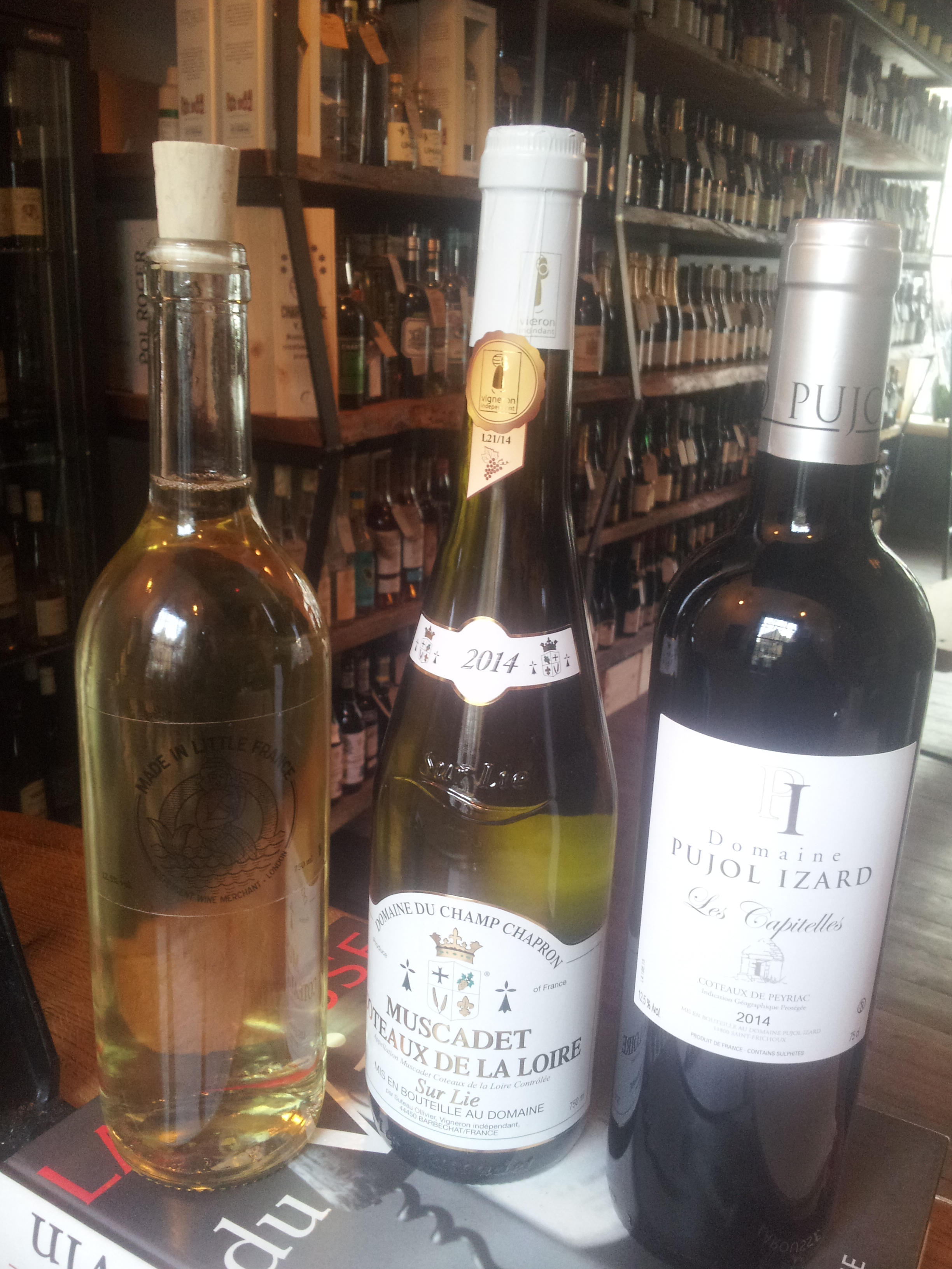 Wine sold at Made in Little France. You can also refill bottles of white, red (and rosé in the summer) from the vat for £7.50.