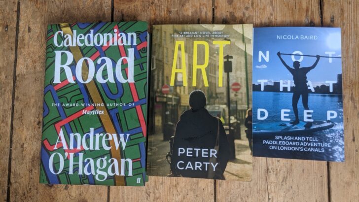 3 book jackets with novels that have come out in spring 2024 and feature Islington, London.